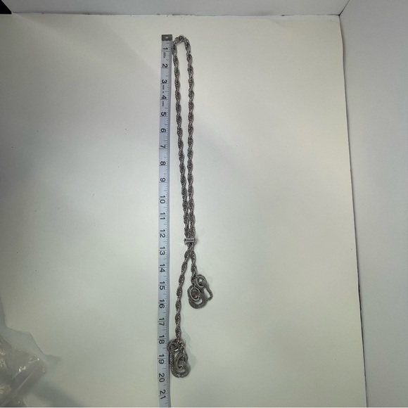 Vintage Chunky Rope Chain Silver Tone Lariat Square Slide Necklace - Picture 4 of 6